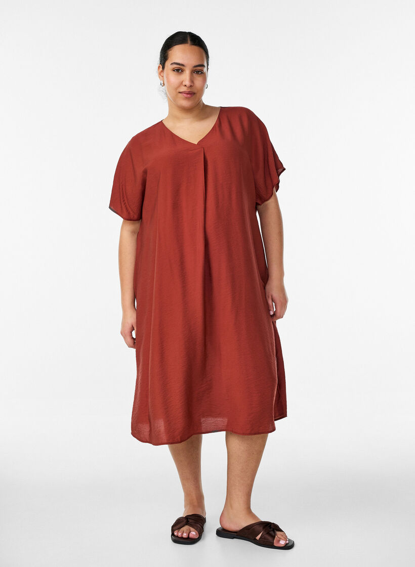Kleid aus Viskose mit V-Ausschnitt, Rot, Model image number 1