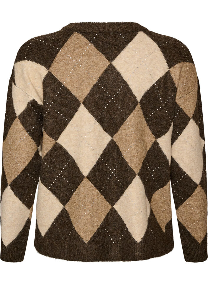 Stricktop mit Argyle-Muster und Strasssteinen, Braun, Packshot image number 1