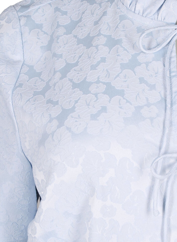 Kurzärmelige Jacquard-Bluse mit Schleifen, Blau, Packshot image number 2