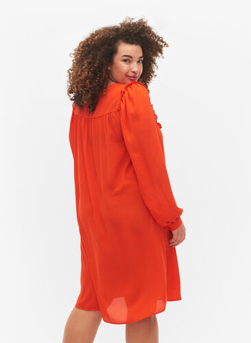 Langes Ärmel Kleid mit Rüschen , Orange.com, Model image number 1