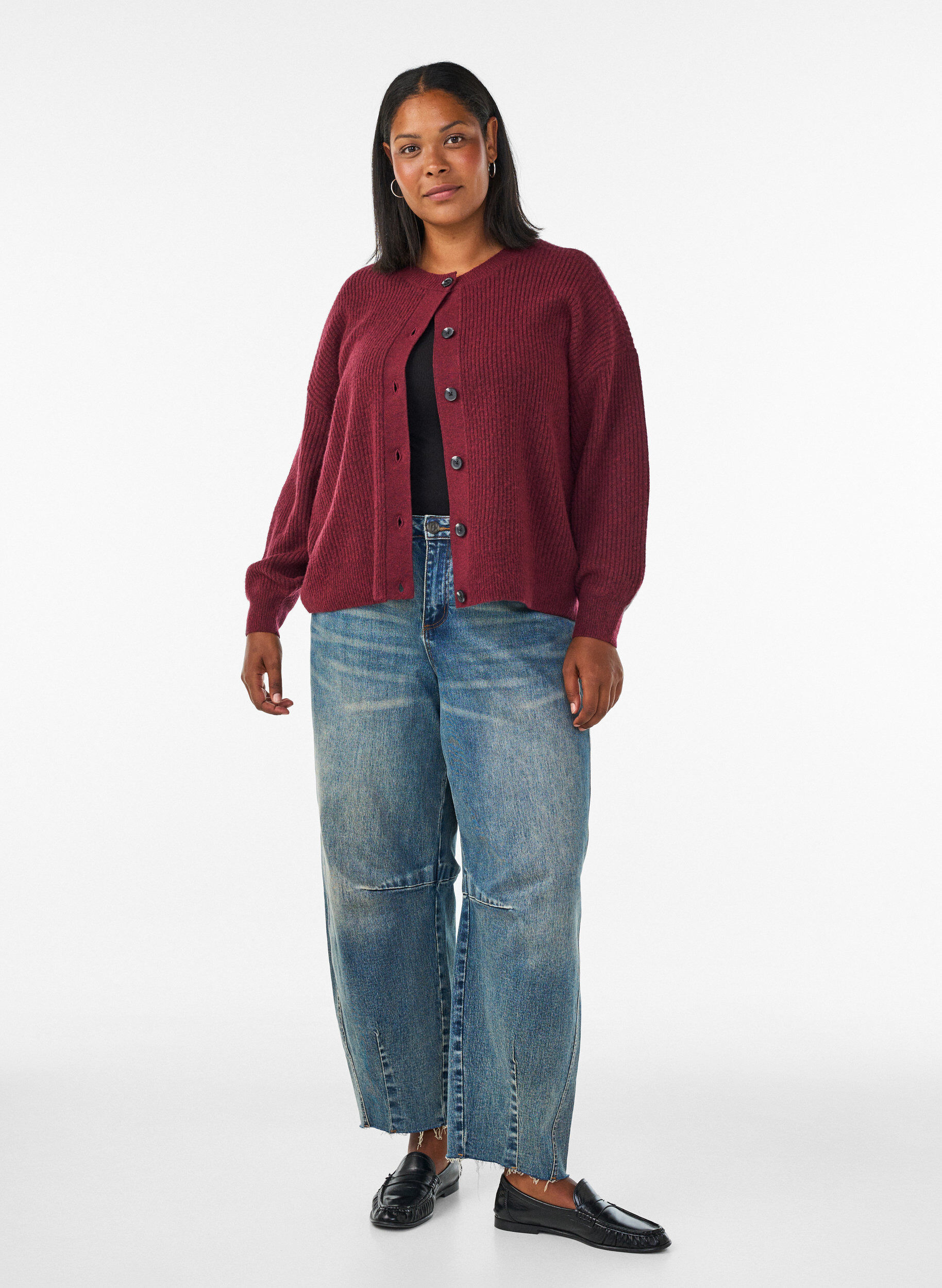 ZizziRippenstrick Strickjacke mit Kn&ouml;pfen, Rot, Model image number 1