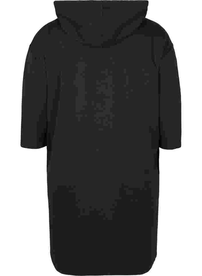 Sweatkleid mit 3/4-Ärmeln und Kapuze, Black, Packshot image number 1