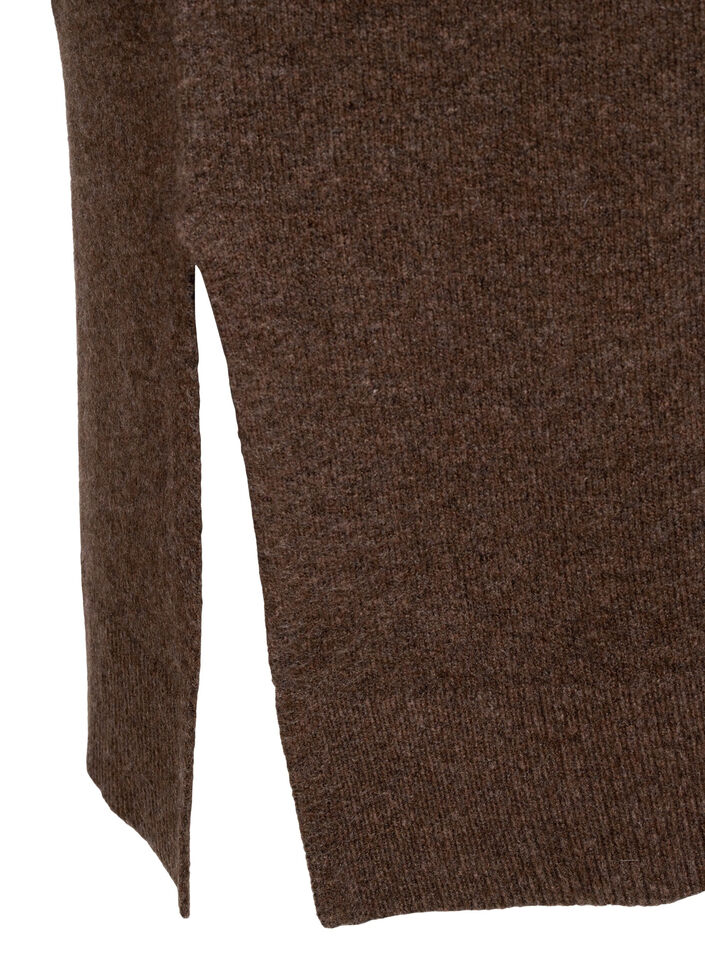 Lang&auml;rmliges Strickkleid mit V-Ausschnitt, Braun, Packshot image number 3