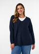 Strickbluse mit V-Ausschnitt und Raglan&auml;rmeln, Blau, Model image number 0