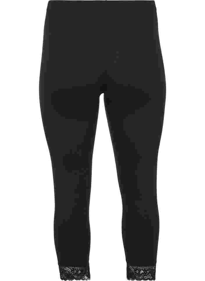 Basic 3/4-Leggings mit Spitzensaum, Black, Packshot image number 1