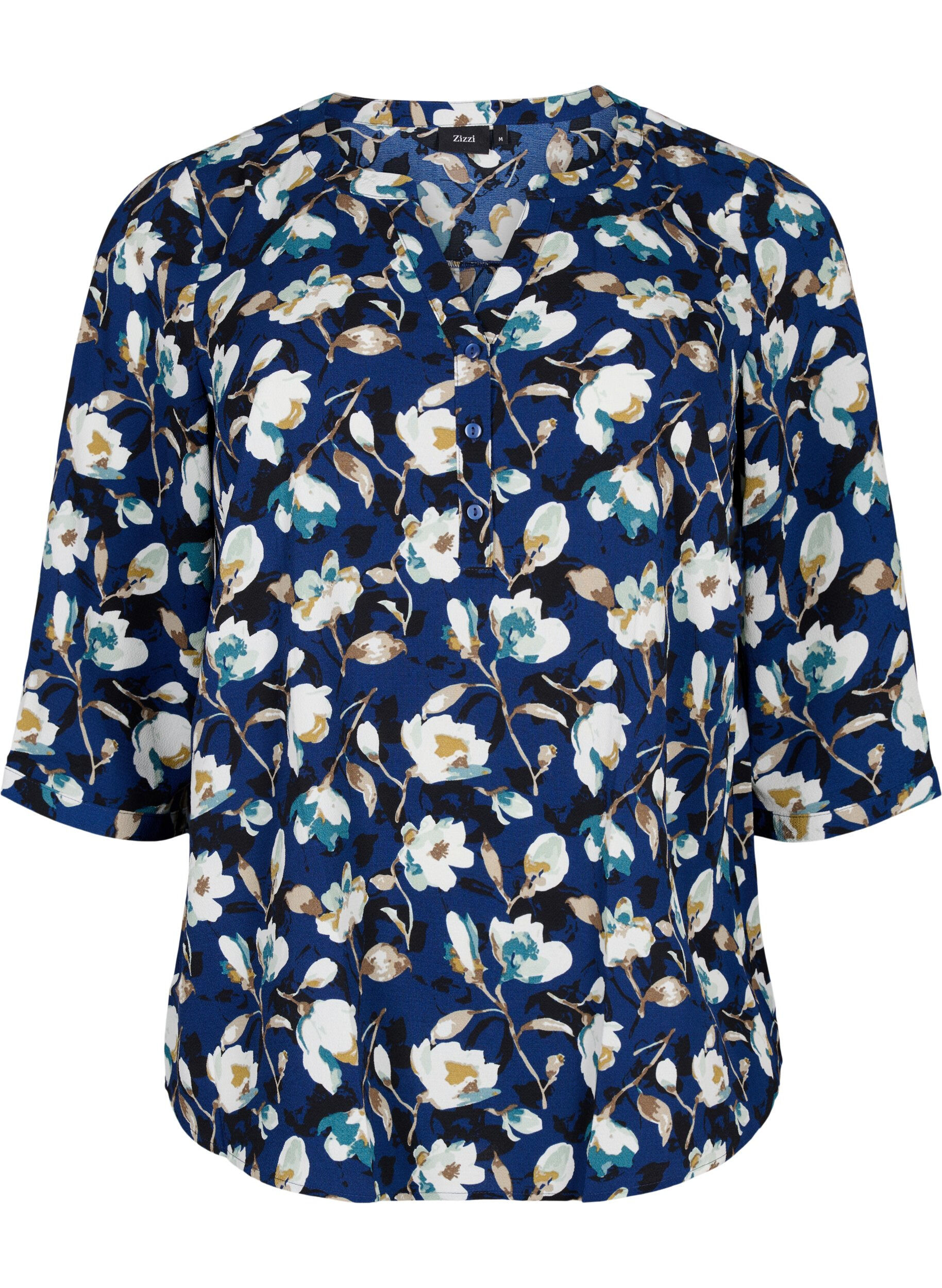 Zizzi Florale Bluse mit 3/4-&Auml;rmeln, P. Blue Flower AOP, Packshot image number 0