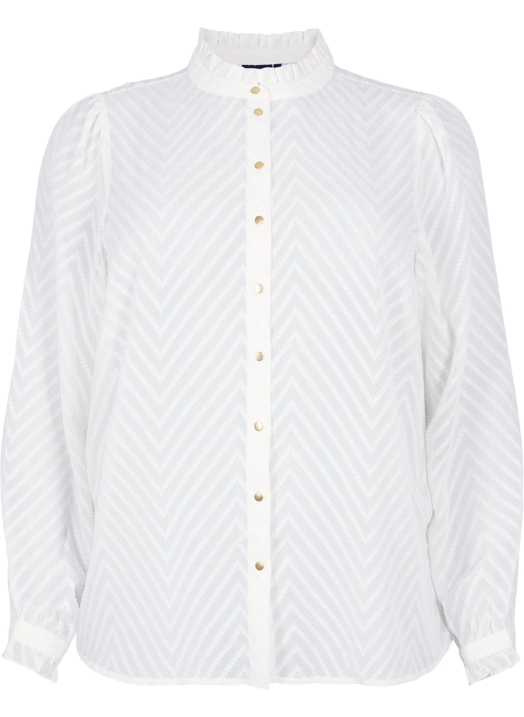 Zizzi  Hemdbluse mit R&uuml;schen und gemusterter Struktur, Snow White, Packshot image number 0