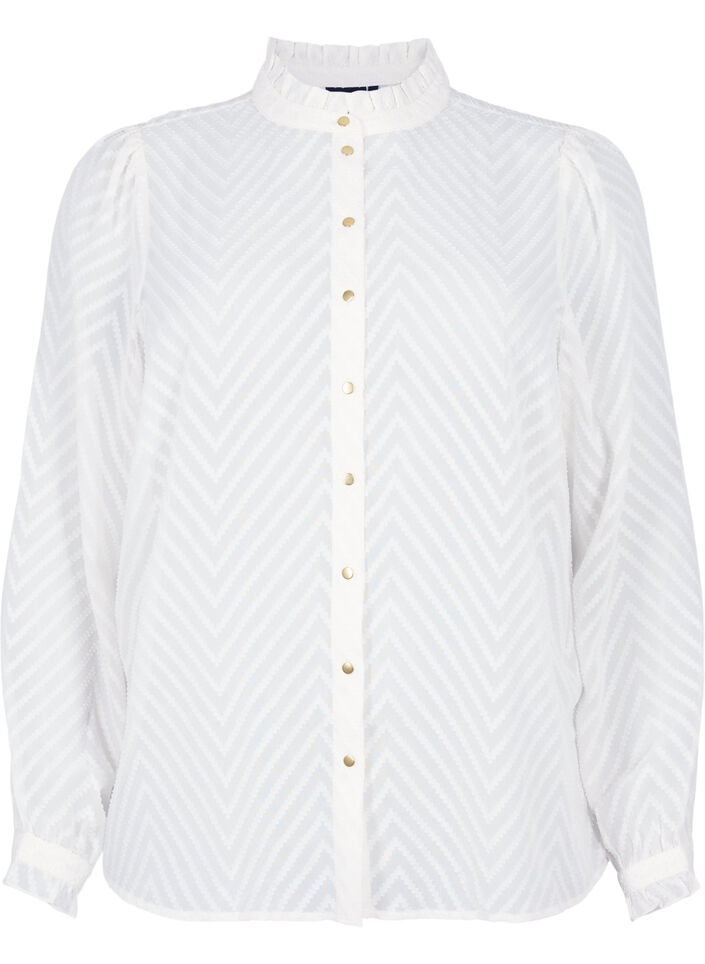  Hemdbluse mit Rüschen und gemusterter Struktur, Snow White, Packshot image number 0