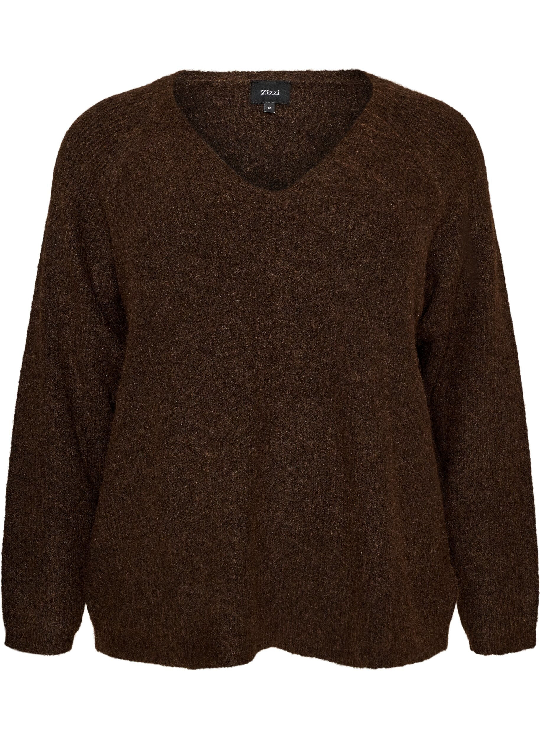 ZizziStrickbluse mit V-Ausschnitt und Raglan&auml;rmeln, Braun, Packshot image number 0