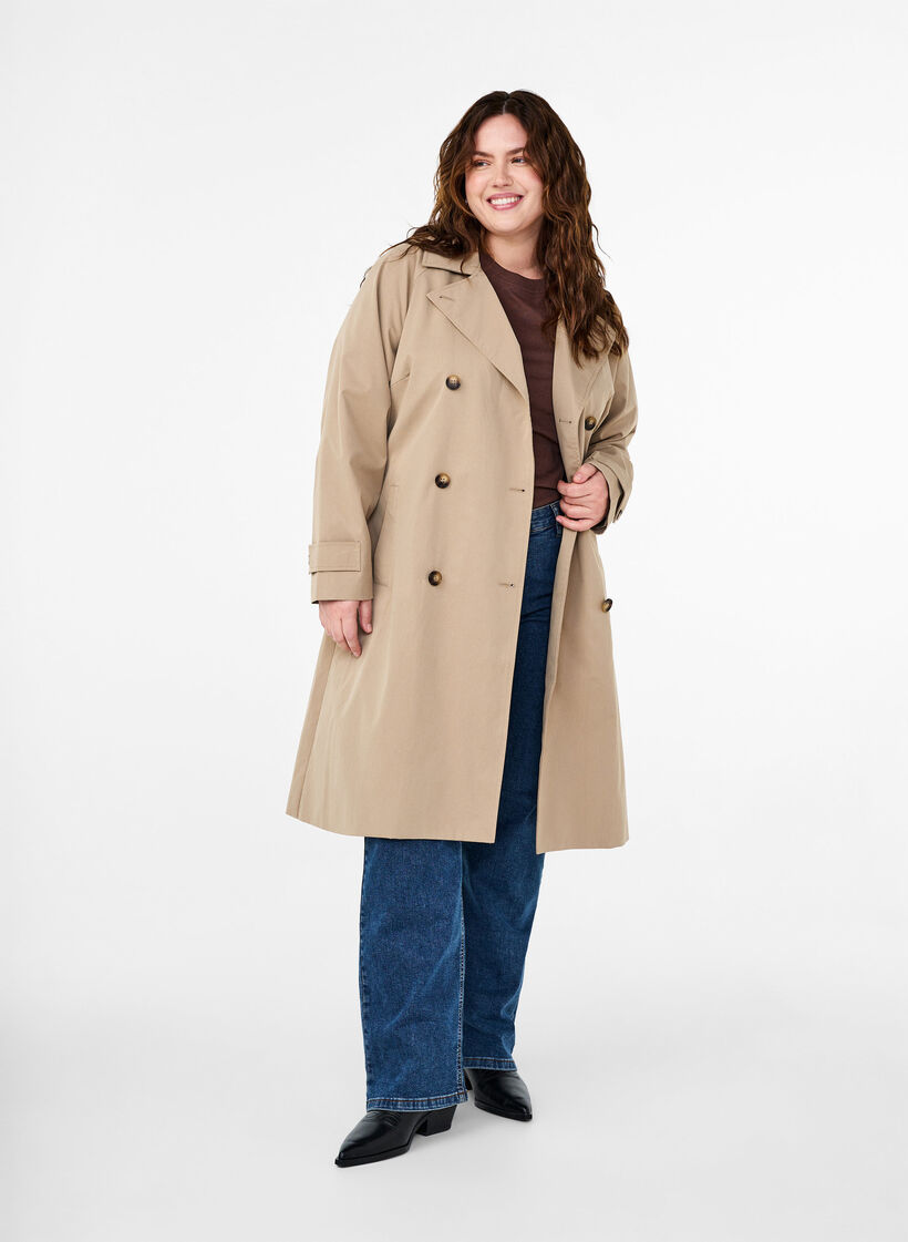 Klassischer langer Trenchcoat mit Gürtel, Chinchilla, Model image number 3