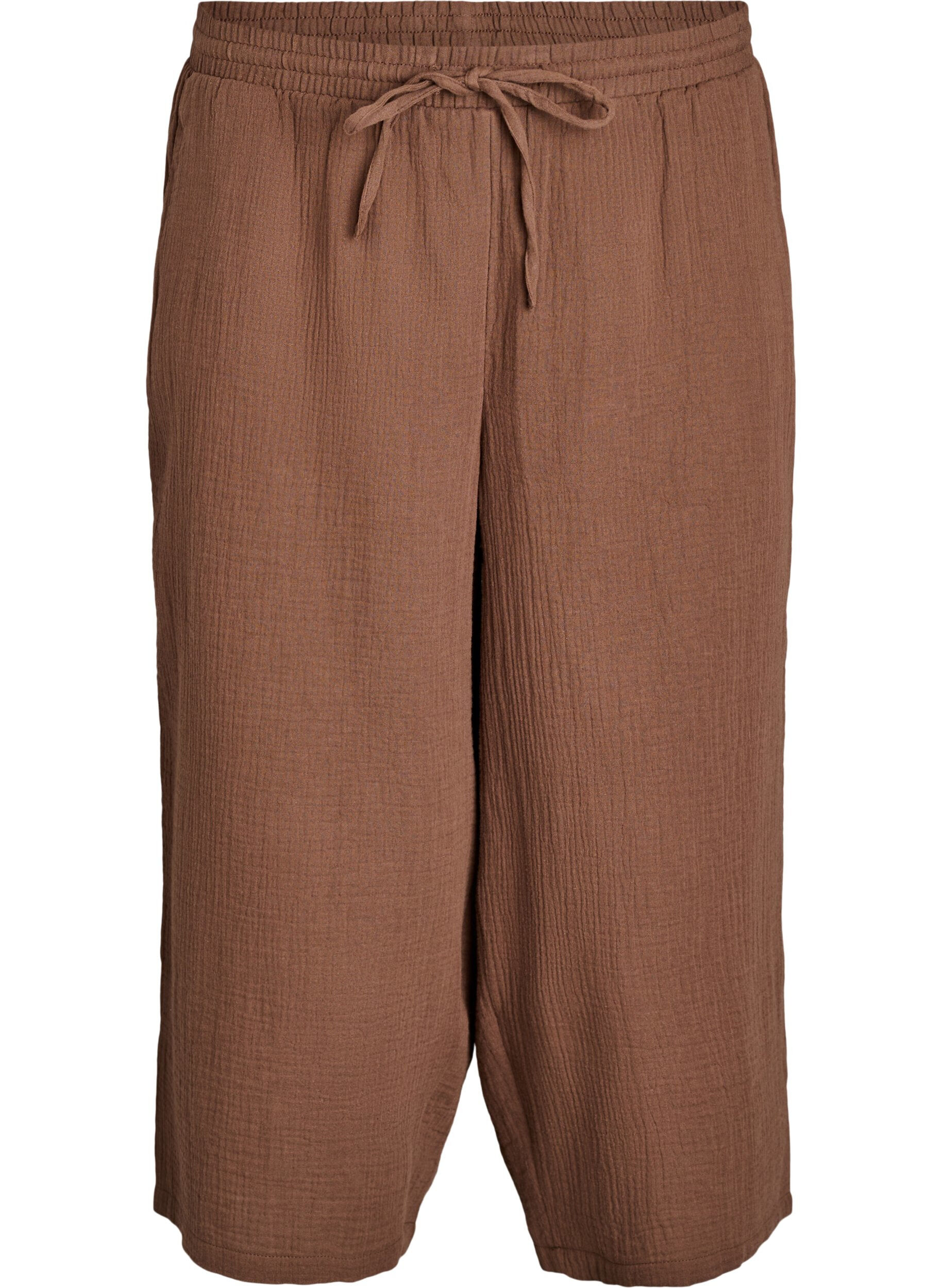 ZizziCulotte-Hose aus Baumwollmusselin mit hohem Bund, Braun, Packshot image number 0