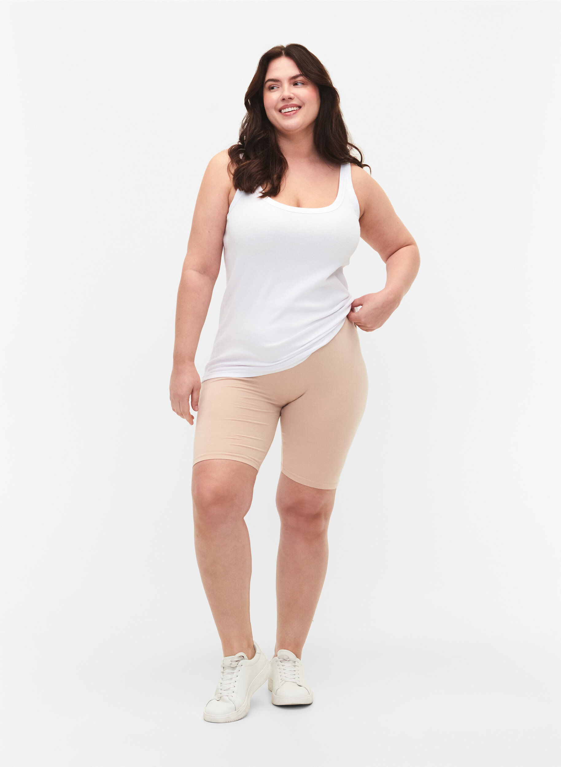 ZizziEinfarbige Basic Radlershorts, Beige, Model image number 1