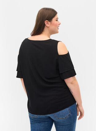 Kurzärmelige Bluse aus Viskose, Black, Model image number 1