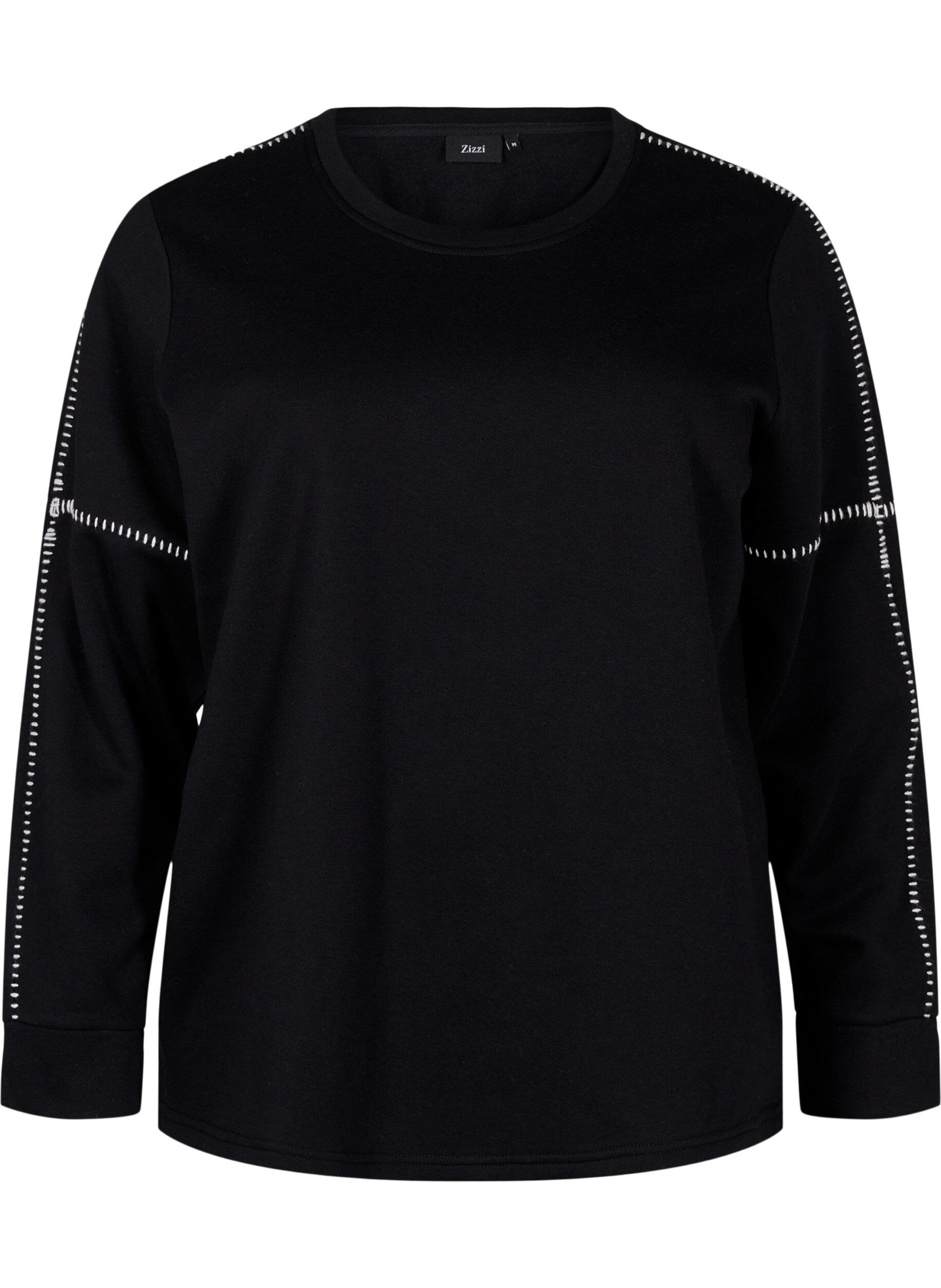Zizzi Sweatshirt mit Kontrastn&auml;hten, Black, Packshot image number 0