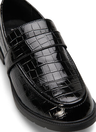 Krokodil-Halbschuhe aus Leder mit breiter Passform, Black, Packshot image number 3