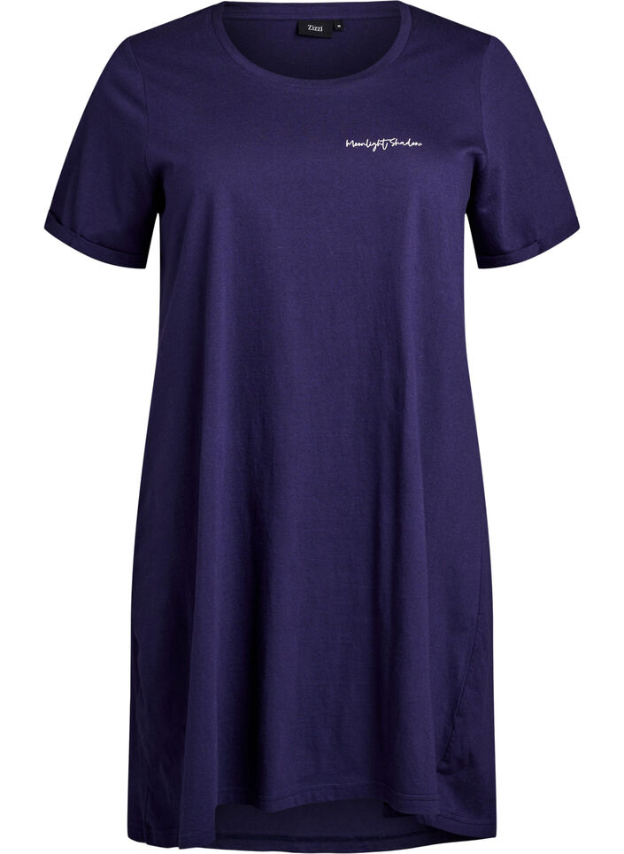 Langes Nachthemd aus Bio-Baumwolle mit Print, Blau, Packshot image number 0