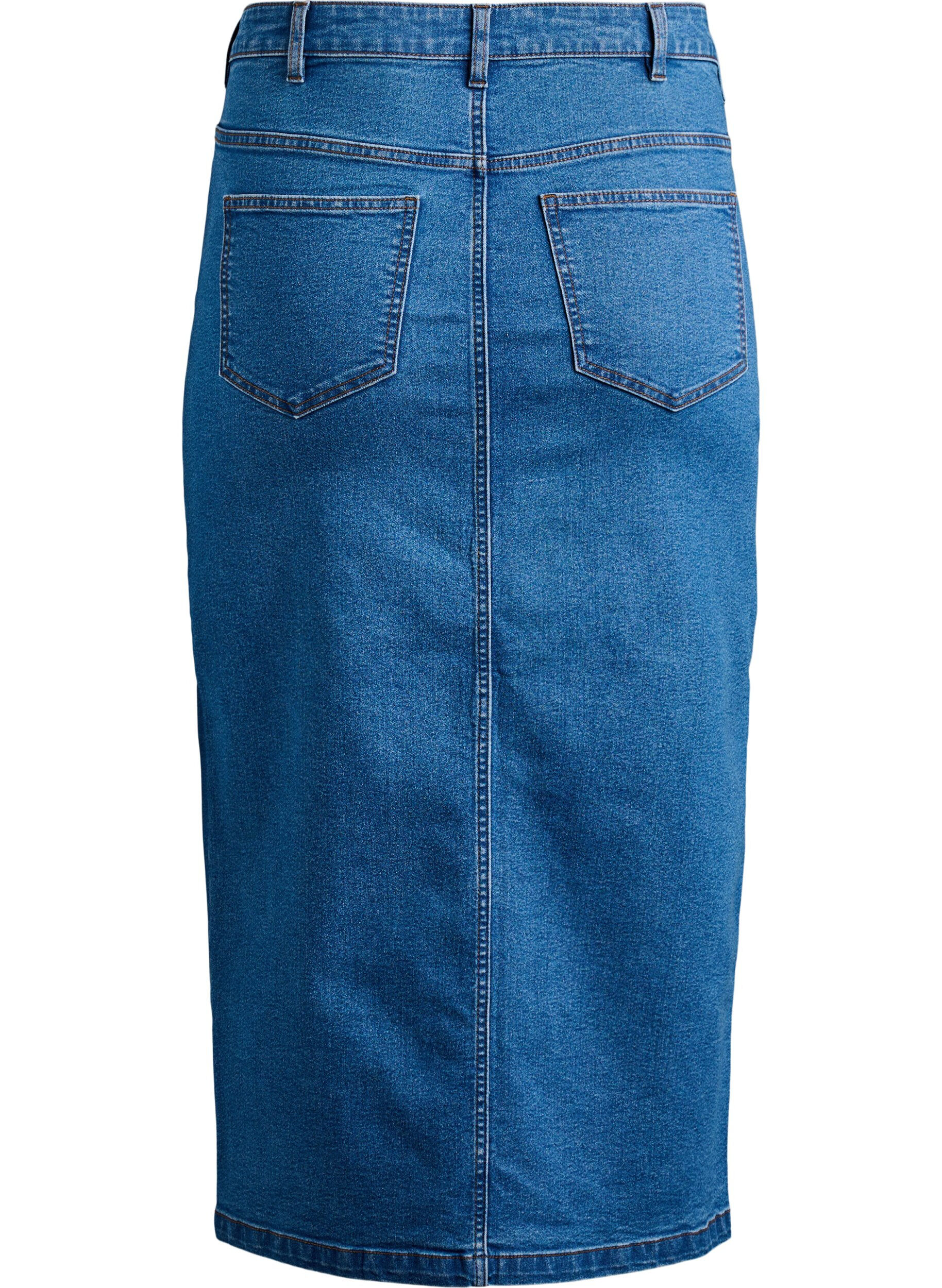 Zizzi FLASH - Midi-Jeansrock mit vorderem Schlitz, Blau, Packshot image number 1