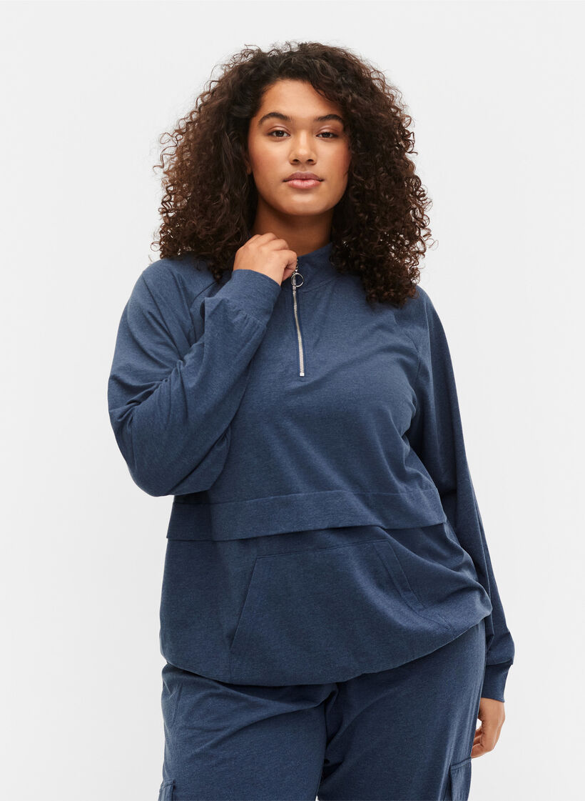 Sweatshirt mit Reißverschluss und Taschen, Insignia Blue Mel. , Model image number 0