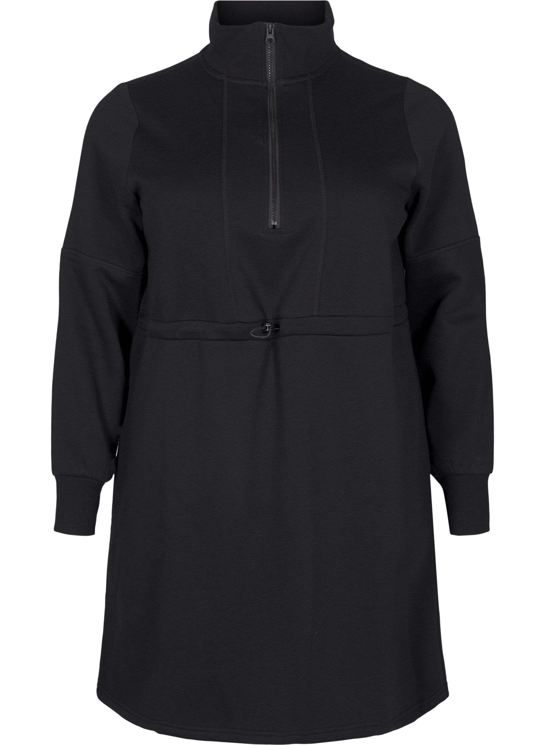Zizzi Kurzes Sweatshirtkleid mit Stehkragen und verstellbarer Taille, Black, Packshot image number 0