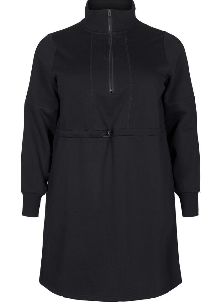 Kurzes Sweatshirtkleid mit Stehkragen und verstellbarer Taille, Black, Packshot image number 0