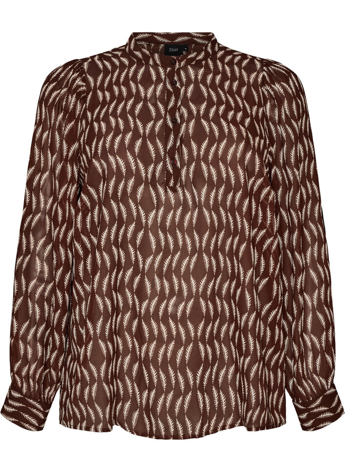 Bluse mit Allover-Print und kurzer Knopfleiste, Braun, Packshot image number 0