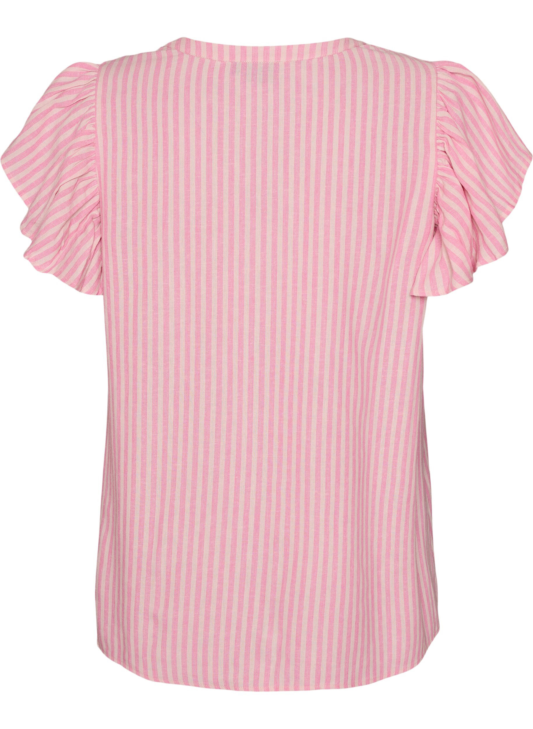 ZizziBluse aus Viskose und Leinen mit R&uuml;schen&auml;rmeln, Pink, Packshot image number 1
