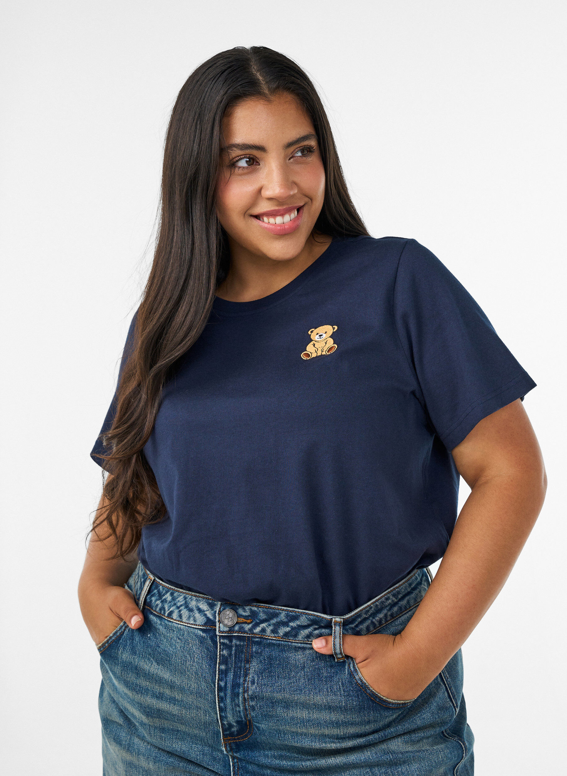 ZizziT-Shirt aus Bio-Baumwolle mit Teddyb&auml;r-Motiv, Blau, Model image number 0