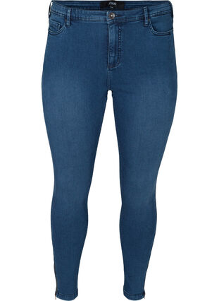 Cropped Amy Jeans mit hoher Taille und Reißverschluss, Dark blue denim, Packshot image number 0