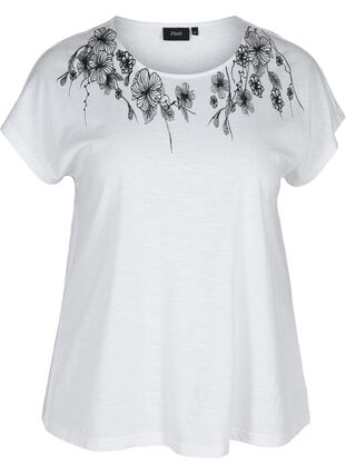 T-Shirt aus Baumwolle mit Printdetails, Bright White FLOWER, Packshot image number 0