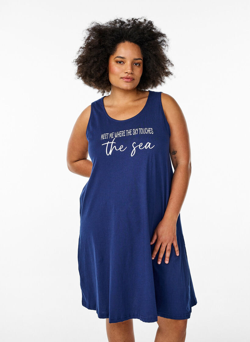 &Auml;rmelloses Kleid in A-Linie, Blau, Model image number 0