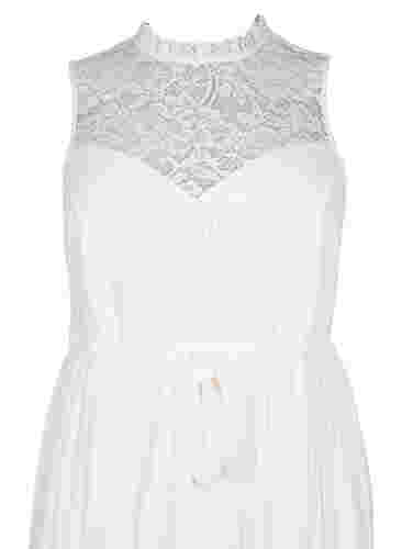 Ärmelloses Brautkleid mit Spitze und Plissé, Bright White, Packshot image number 2