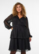 Knielanges Kleid mit transparenten Streifen und Wickeleffekt, Schwarz, Model image number 0