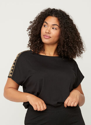 Kurzarm T-Shirt mit Pailletten, Black, Model image number 0