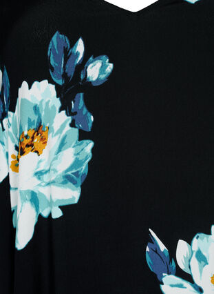 Blumiges Kleid mit kurzen Ärmeln aus Viskose, Black Big Flower, Packshot image number 2