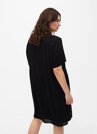 A-Linien-Kleid aus Viskose mit kurzen Ärmeln, Black, Model image number 1