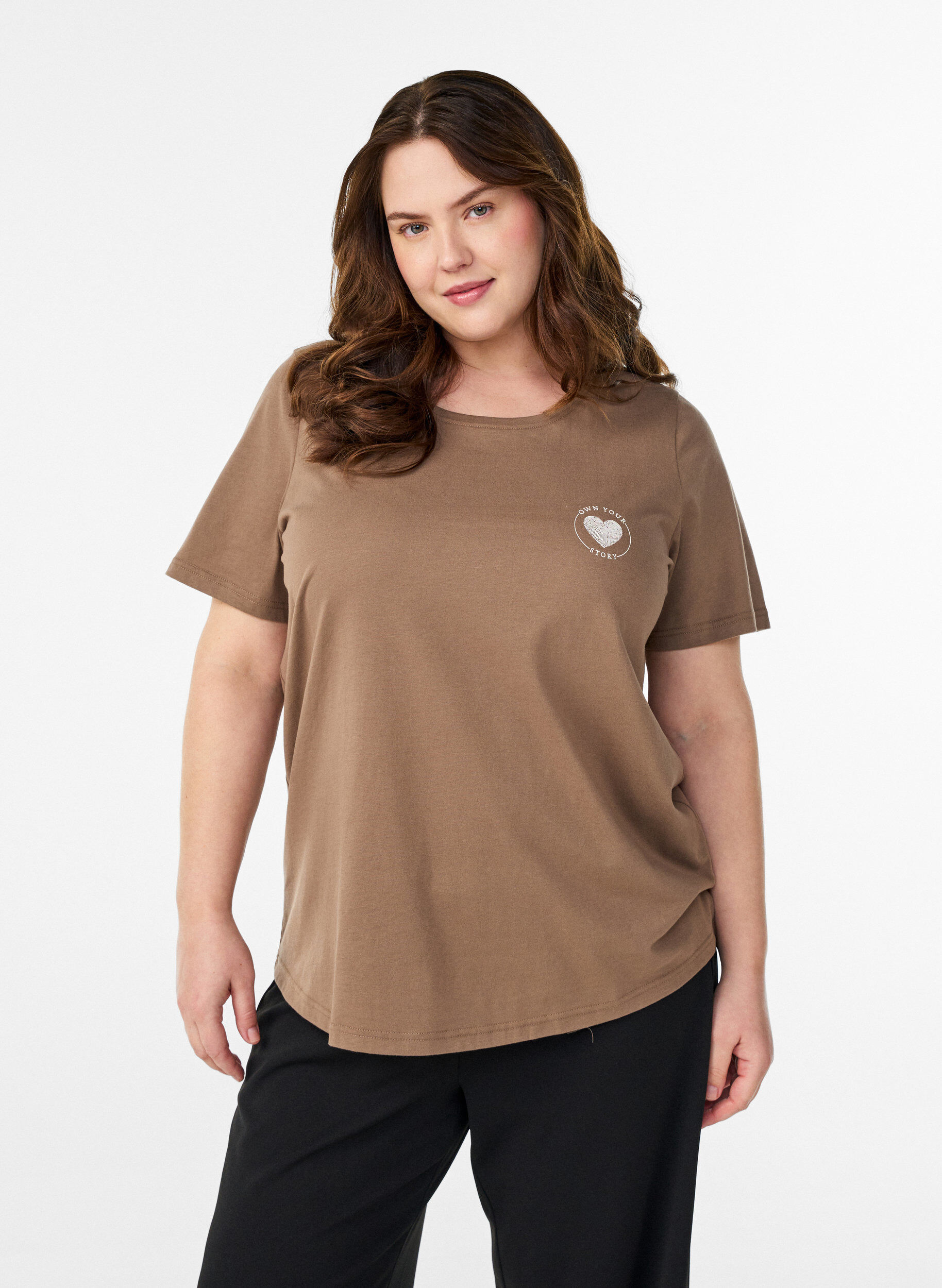 T-Shirt mit Print, Braun, Model