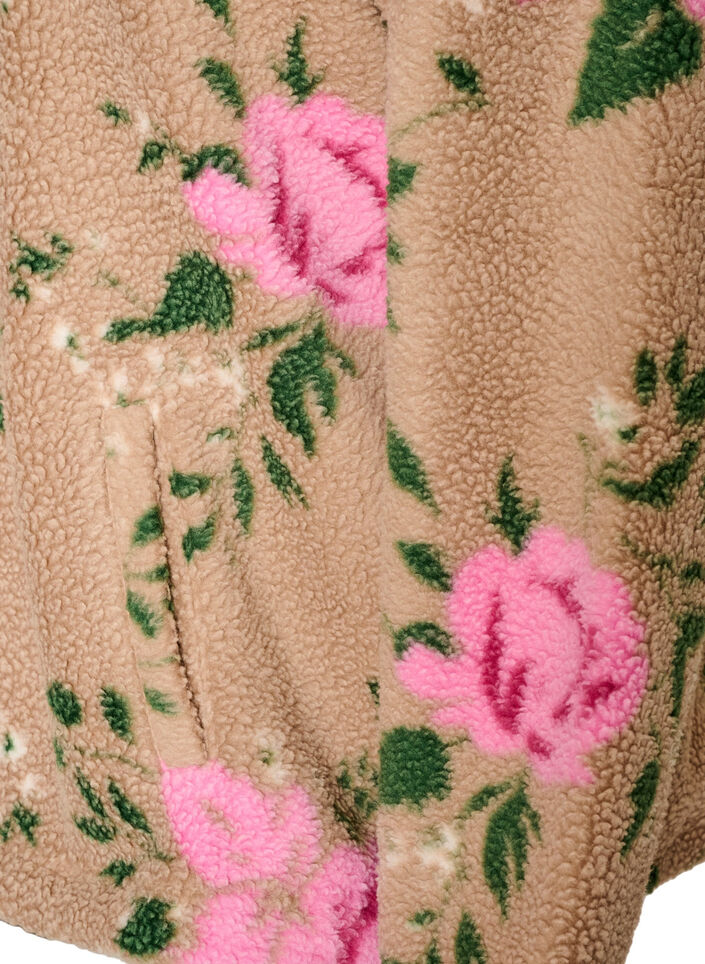 Gebl&uuml;mte Fleecejacke mit hohem Kragen und Rei&szlig;verschluss, Beige, Packshot image number 3