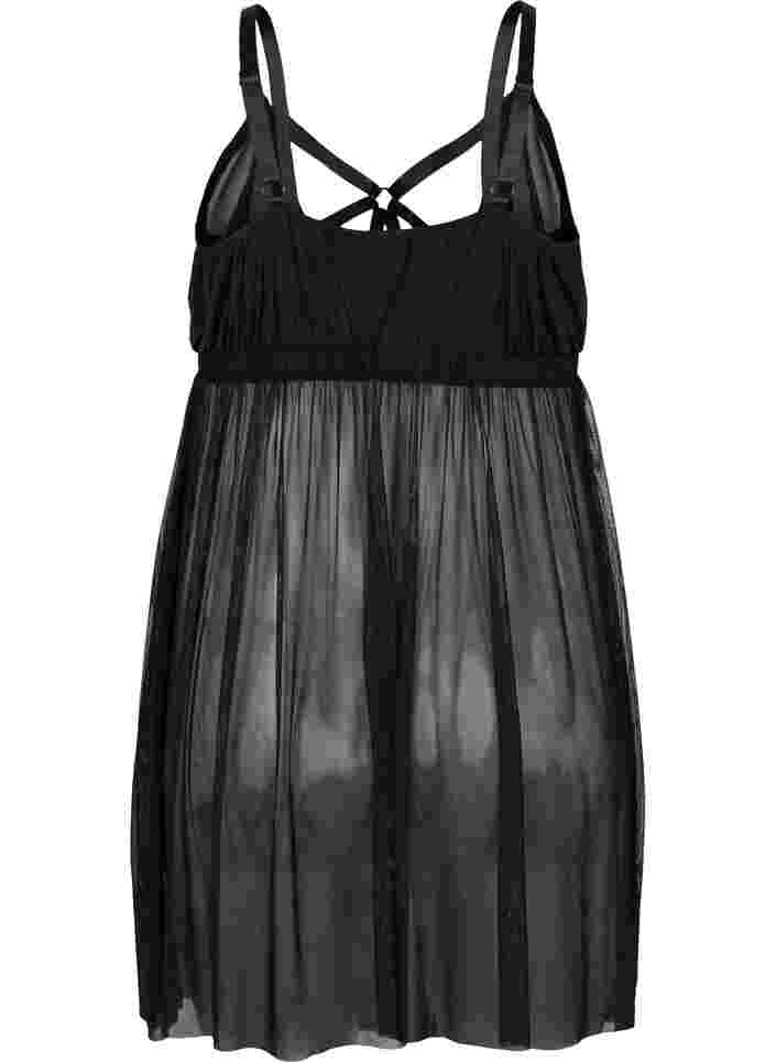 Transparentes Nachthemd mit String-Details, Black, Packshot image number 1