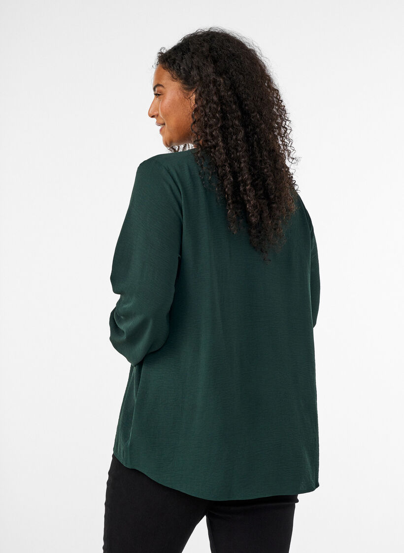 Bluse mit Smockb&uuml;ndchen und V-Ausschnitt, Gr&uuml;n, Model image number 2