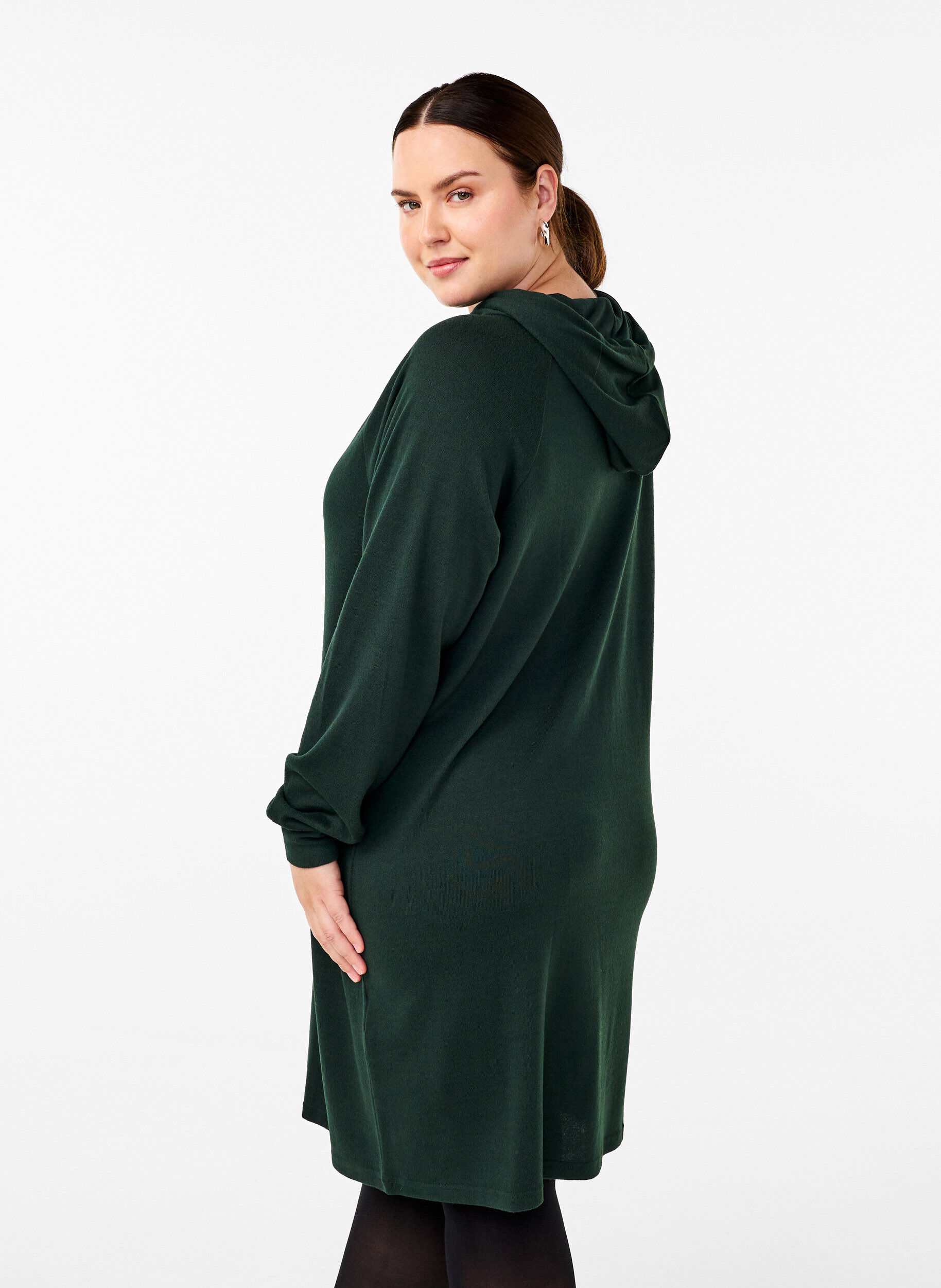Zizzi Langarm-Sweatkleid mit Kapuze, Scarab M&eacute;l., Model image number 1