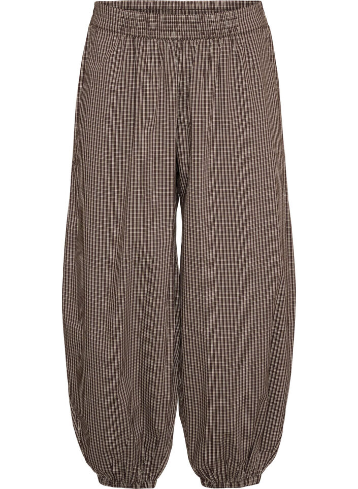 Ballonhose mit hoher Taille und Allover-Muster, Braun, Packshot image number 0