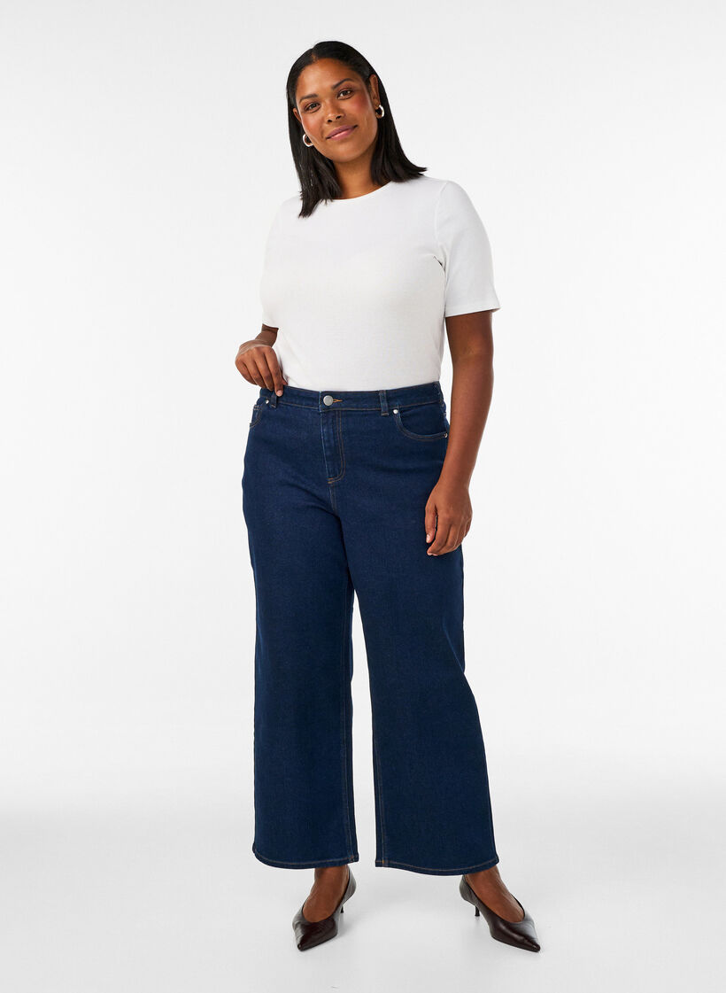 Myra Jeans mit hoher Taille und weiter Passform, Blau, Model image number 0