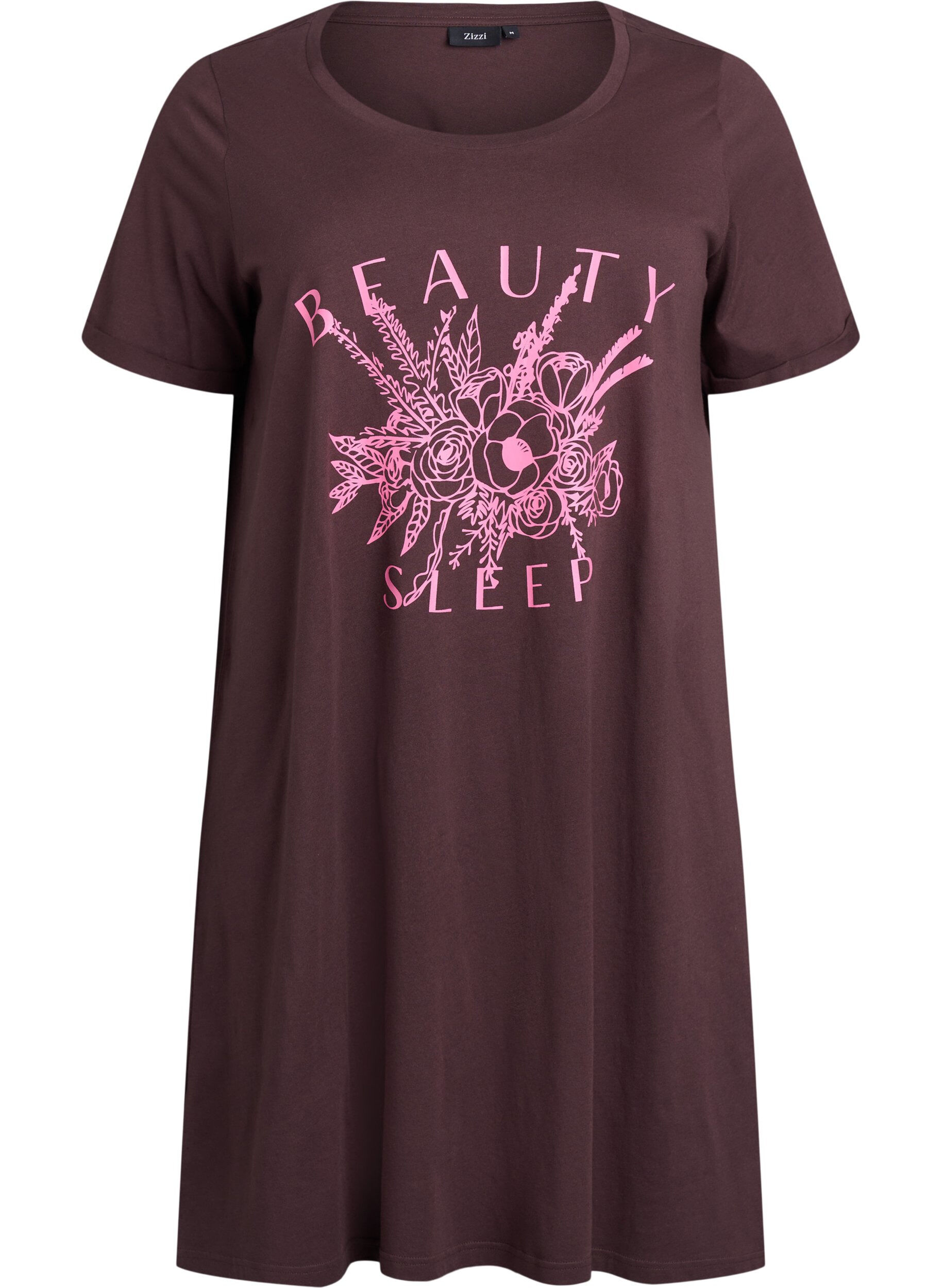 Zizzi Kurz&auml;rmeliges Nachthemd aus Bio-Baumwolle, Braun, Packshot image number 0