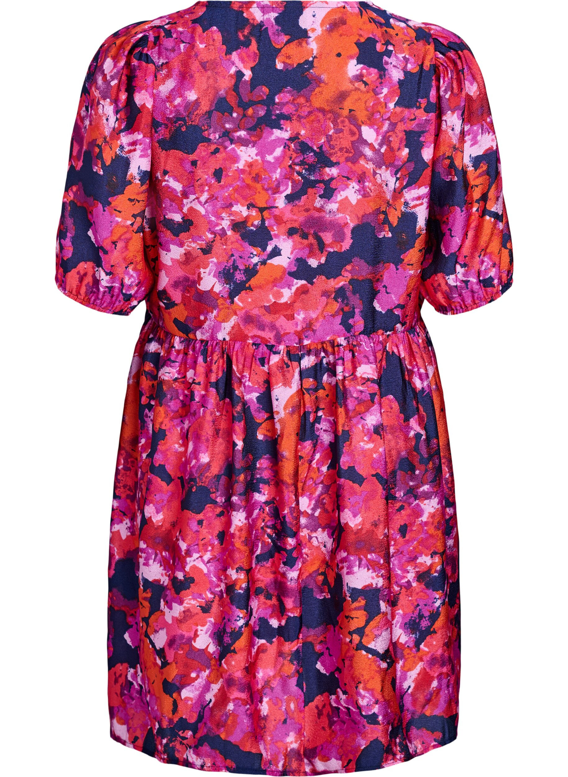 Zizzi Kurzes Kleid mit Print und V-Ausschnitt, Pink, Packshot image number 1