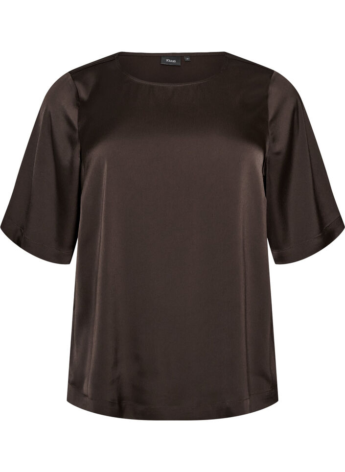 Bluse aus Satin mit ellenbogenlangen &Auml;rmeln, Braun, Packshot image number 0