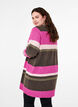 Lange Strickjacke mit breiten Streifen, Pink, Model image number 2