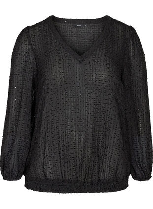 Strukturierte Bluse mit Smock und V-Ausschnitt, Black, Packshot image number 0