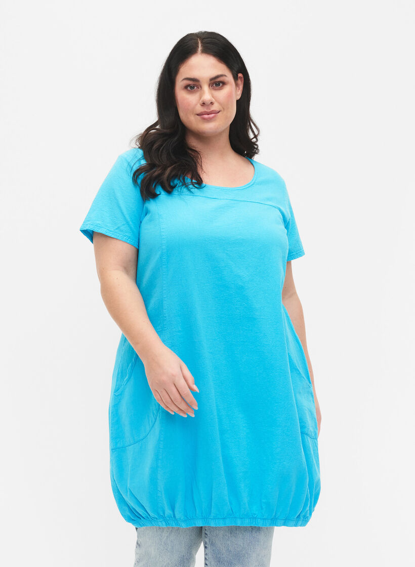 Kurzarm Kleid aus Baumwolle, Blau, Model image number 0