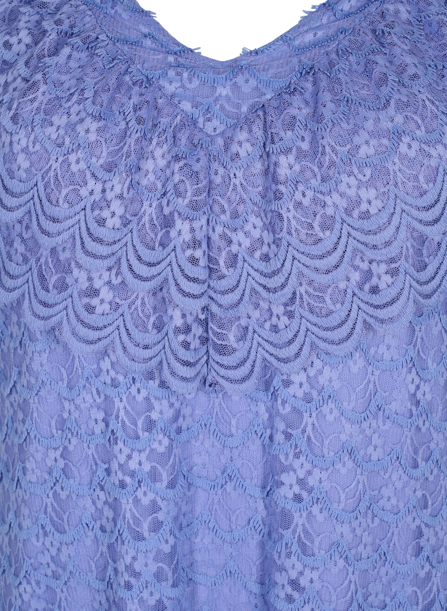 Zizzi Kurz&auml;rmeliges Kleid aus Spitze mit breiten R&uuml;schen, Lavender Violet, Packshot image number 2