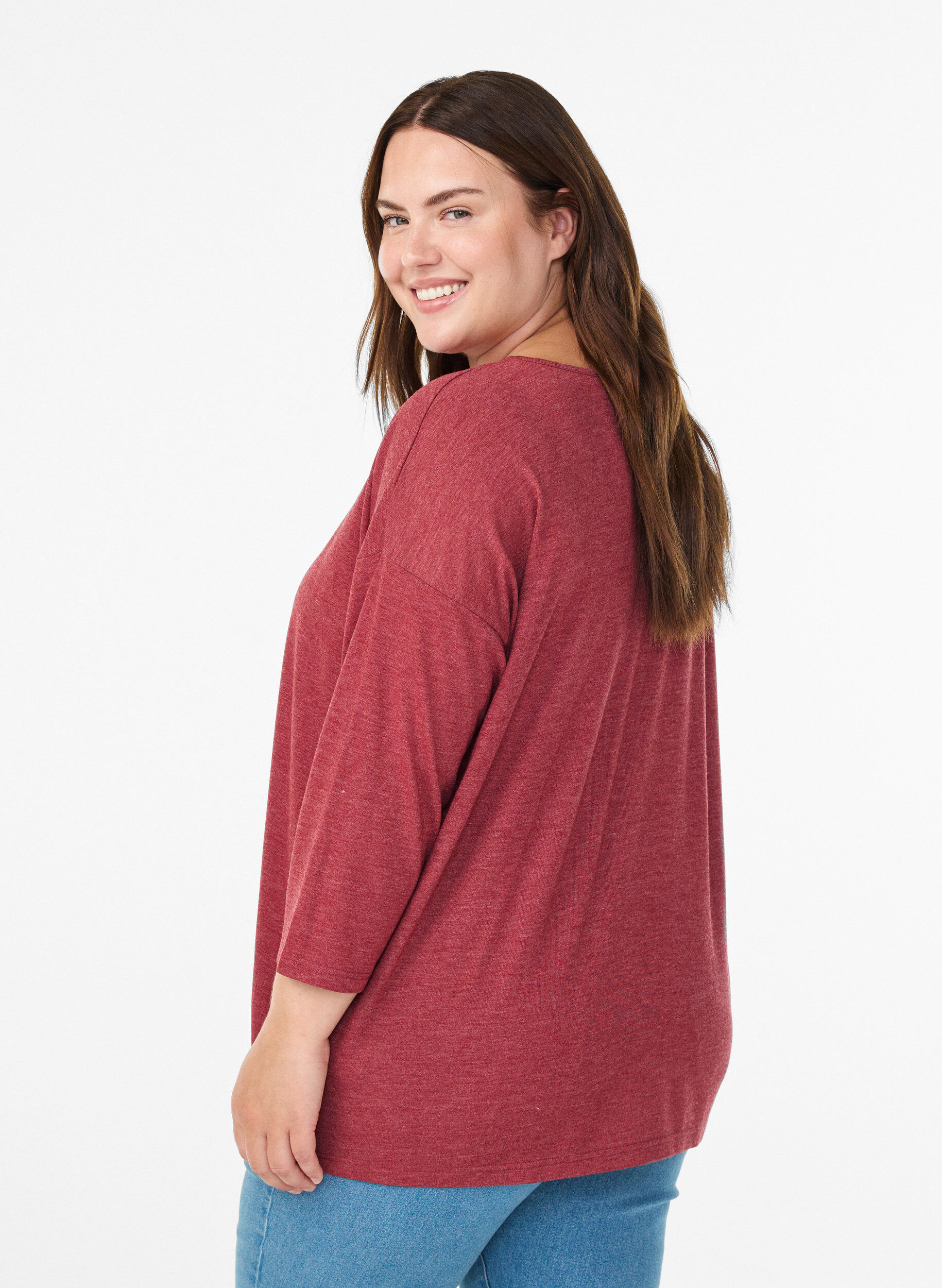 Zizzi FLASH &ndash; Bluse aus Jersey mit 3/4-&Auml;rmeln , Rot, Model image number 2